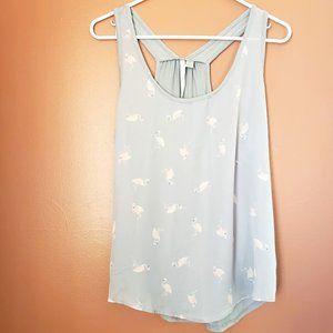 Lauren Conrad Gray With Pink Flamingo Semi Sheer Racerback Tank Top - Sz M.